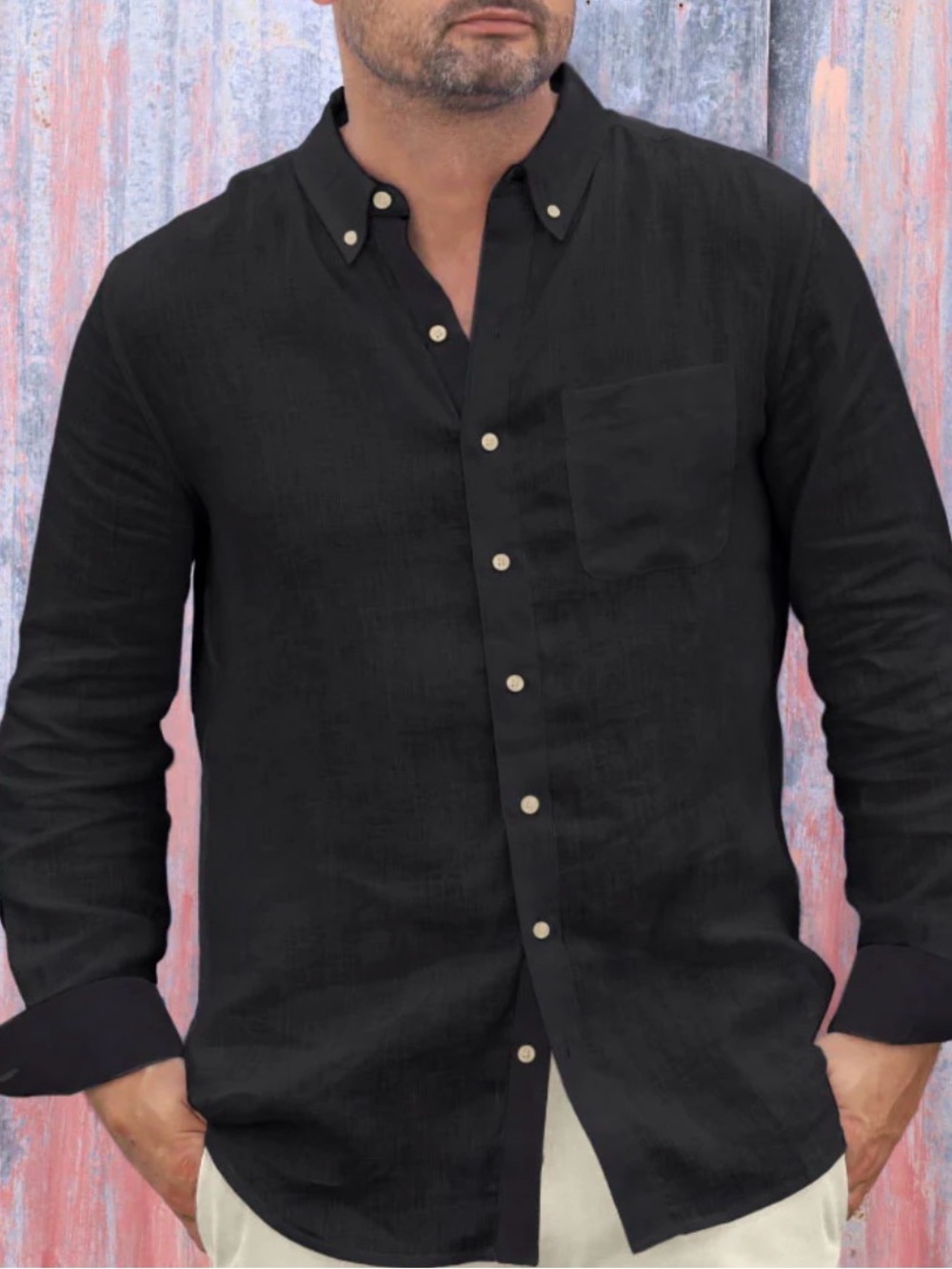 Paul Fredrick xl black long sleeve linen button up down